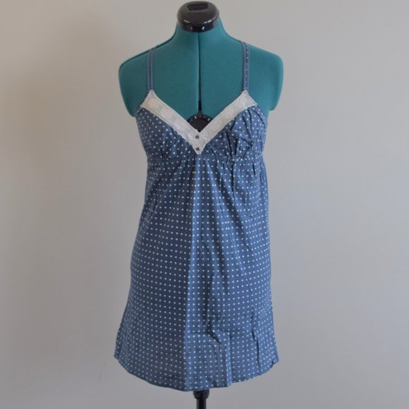 UO Pins & Needles Navy Polka Dot Dress Y-Back